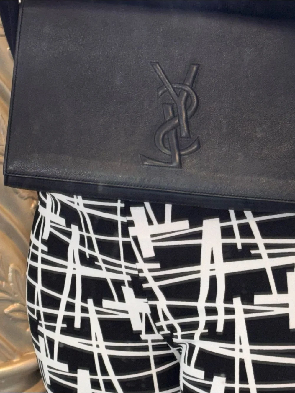 Saint Laurent Black Leather YSL Logo Envelope Clutch